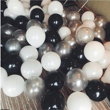 100 Adet Balon Siyah Beyaz Gümüş Gri Karışık + 5 M Balon Zinciri