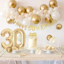 Happy Brithday 30 Yaş Rakamlı Gold&beyaz Mini Doğum Günü Mezunuiyet Özel Gün Parti  Kutlama Seti
