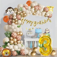 3 Yaş Folyo Balonu Safari Desenli Doğum Günü Parti Seti Süsü
