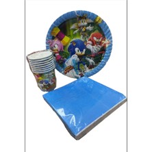 Sonic Doğum Günü Seti Tabak Bardak Mavi Peçete 8 Kişilik