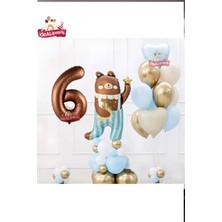 Sevimli Teddy Bear Ayı Folyolu 6 Yaş Kahve Folyolu Doğum Günü Parti Seti Süsü