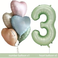 Retro Kalp Folyo Balon Buketi Seti 3 Yaş Su Yeşili Rakam Folyo Balon Doğum Günü Balon Seti
