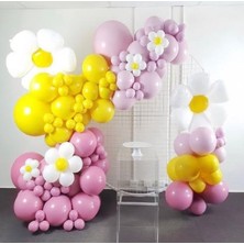 Papatya Çiçeği Bahçesi Mor Lila Sarı Temalı Balon Zinciri Doğum Günü Parti Süsleme Seti