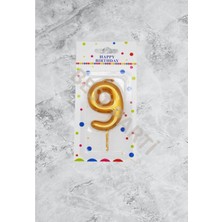 9 Rakamı Gold Renk Duğum Günü Pasta Mumu