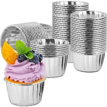 Gümüş Gri Parlak Metalize 25'li Fırına Girebilen Muffin Cupcake Kek Kalıbı Kabı Kapsülü 6,5x4 cm