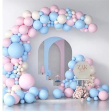 104 Adet Mavi Pembe Beyaz  Balon Zincir Şeridi (Balon Pompası Hediyeli)