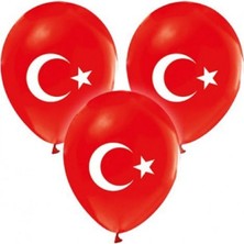 24 Adet Bayrak Balon Türk Bayraklı Kırmızı Baskılı Balon 23 Nisan Süsleme