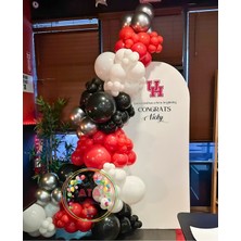 ^^ Doğum Günü Konsepti *krom Gümüş*kırmızı*siyah*beyaz* 100 Lü Balon Zinciri Parti Seti