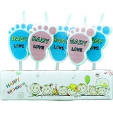 Cinsiyet Belirleme Pasta Mumu Baby Love Yazılı 5 Li Minik Ayaklar Mum