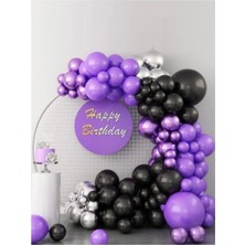 Wednesday Doğum Günü Konsepti Balon Zinciri Siyah Mor Gümüş Balon Zinciri Wednesday Party Seti