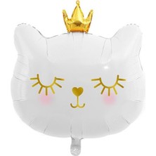 Taçlı Beyaz Kedi Folyo Balon