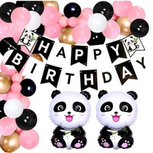 Lüx Iyiki Doğdun Uzar Yazılı Panda Folyolu Balon Zincir Set Doğum Günü Parti Seti Süsü