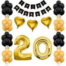 Doğum Günü Seti Siyah ve Gold 20 Yaş Partilerinizin Olmazsa Olmazı