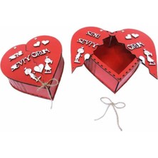 Kırmızı Ahşap Seni Seviyorum Kalp Kutu