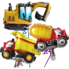 Beren Parti 3 Lü Mini İnşaat Arabaları Folyo Balon Renkli ve Desenli Eğlenceli Parti Malzemesi