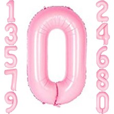 0 Rakam 34 Inç / 76 cm Pembe Folyo Balon / Helyumlu Doluma Uygun
