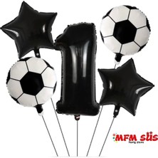 Parti 1 Yaş Rakam Siyah Yuvarlak Taraftar Futbol Folyo Balon Doğum Günü Seti
