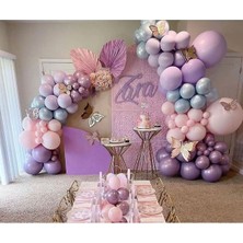 Retro Pembe Lila Fırtına Mavisi Lavanta Doğum Günü Balon Zinciri Seti