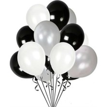 30 Adet Siyah Beyaz Gri Balon