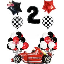 Formula Yarış Arabası 2 Yaş Siyah Kırmızı Beyaz Konsept Doğum Günü Parti Seti