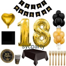 18 Yaş Doğum Günü Seti Siyah Gold 16 Kişilik