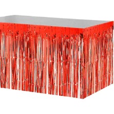 Metalize Masa Kenar Eteği, Kırmızı Püsküllü 75X360CM Masa Eteği
