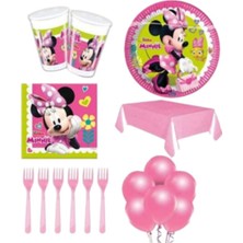 Kız Çocuk Doğum Günü Mini Mause Pembe Konsept Doğum Günü Süsü 8 Li Set