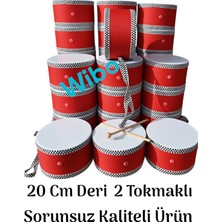 Küçük Ahşap ve Deri Çocuk Davulu, 20 Cm, 2 Tokmaklı, Kırmızı Renk