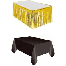 Star Gold Metalize Masa Etegi + Plastik Siyah Masa Örtüsü