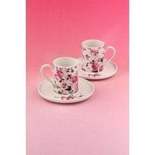 Bursa Porselen Dekor Pink Ivy Rose Iki Kişilik Porselen Kahve Fincan Takımı