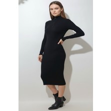 Kadın Fermuarlı Siyah Uzun Elbise