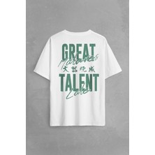 Kendim Seçtim Great Talent Matures Late Japanese Japonca Yazı Baskılı Oversize Beyaz T-Shirt