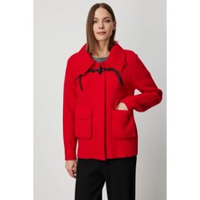 On Fashion Torba Cepli Büyük Yakalı Kadın Kırmızı Hırka 63905