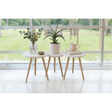 3'lü Beyaz Ahşap Ayaklı Zigon ve Yan Sehpa, Müzik ve Nota Standı