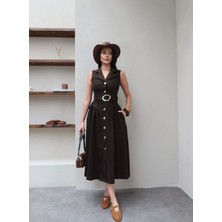 Esra Helvacı Sıfır Kol Kemerli Denim Elbise