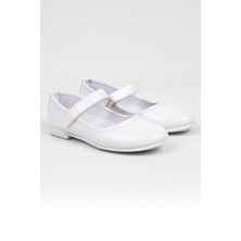 Kız Çocuk Şık Sade Parlak Beyaz Rugan Babet Okul Ayakkabısıkreş Ayakkabısı Bayramlık Ayakkabısı