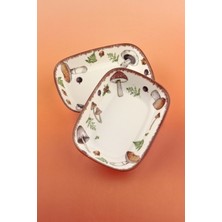 Bursa Porselen Dekor Retro Mushrooms 2 Adet Porselen Kahvaltılık/çerezlik
