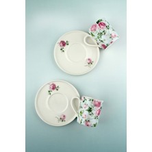 Bursa Porselen Dekor Blue Ivy Rose Iki Kişilik Porselen Kahve Fincan Takımı