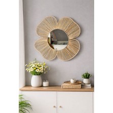 Gündoğdu Orman Ürünleri El Yapımı Rattan Çiçek Ayna – Bohem Duvar Dekoru – Doğal Tasarım