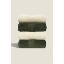 Ellaline 4'lü El Yüz Havlusu Seti %100 Pamuk Sertifikalı Banyo | Mutfak | Çeyizlik 50X90CM Krem - Koyu Yeşil