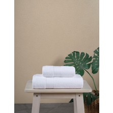 Ellaline 2’li Banyo Havlusu Seti %100 Pamuk Sertifikalı, Vücut Baş Havlu Takımı Beyaz - 50X80 & 70X130CM