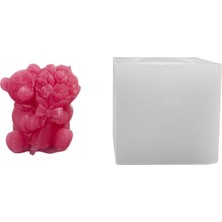 Tahtakale Toptancı Silikon 3D Çiçek Buketli Sevimli Ayıcık Mum Kalıbı