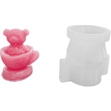 Tahtakale Toptancı Silikon 3D Fincan Içine Oturmuş Kalpli Ayıcık Mum Kalıbı