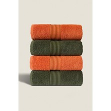 Ellaline 4'lü El Yüz Havlusu Seti %100 Pamuk Sertifikalı Banyo | Mutfak | Çeyizlik 50X90CM Turuncu Koyu Yeşil