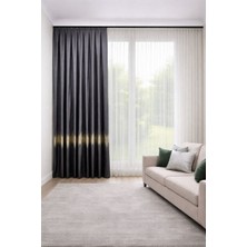 Perde Merkezi Dalga Antrasit Gri Gold Pano Fon Perde Salon ve Misafir Odalarına Uygun 1/3 Sık Pileli Lüks Fon Perde