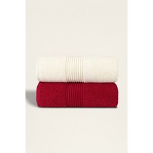 Ellaline 2'li Havlu Seti %100 Pamuk Sertifikalı El Yüz Mutfak Havlusu 50X90CM Krem - Bordo