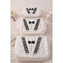 Hig Store 3'lü Damat Figür Fransız Güpür Çeyizlik Bohça Söz Nişan Gelin Damat Hurç Seti