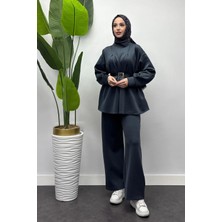 Tesettür Diyarı Scuba Kumaş Kemerli Tunik Takım- Antrasit