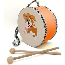 Sevimli Köpek Baskılı Sarı Deri Çocuk Davulu, 1-5 Yaş