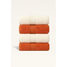 Ellaline 4'lü El Yüz Havlusu Seti %100 Pamuk Sertifikalı Banyo | Mutfak | Çeyizlik 50X90CM Krem - Turuncu